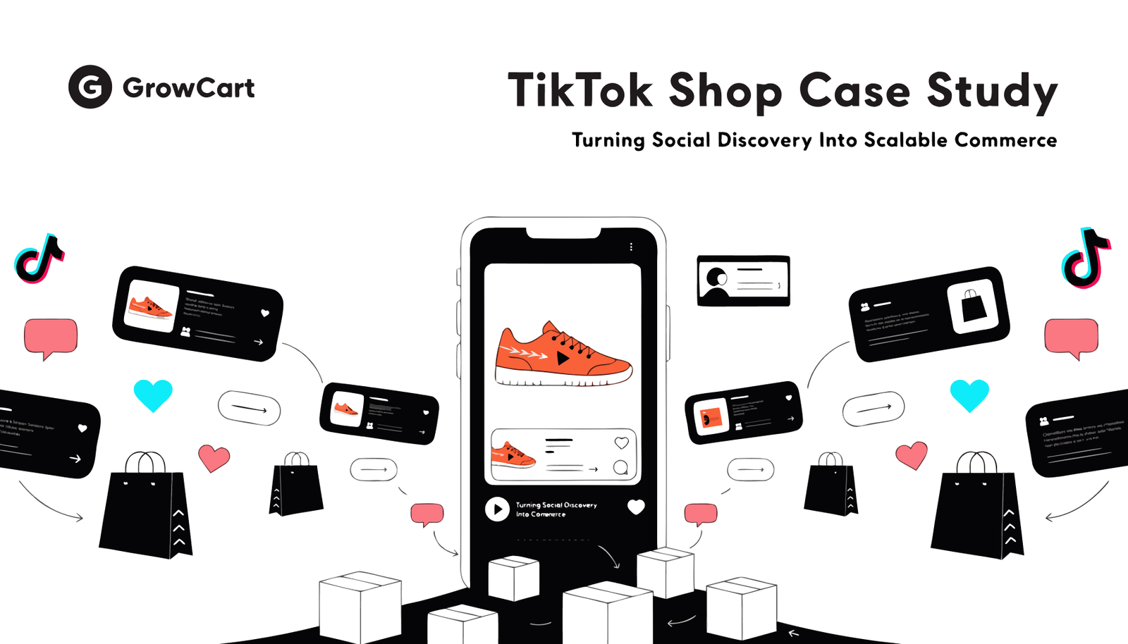 Illustration of a product page shown on a laptop with a rising conversion rate chart, representing a TikTok Shop growth scenario