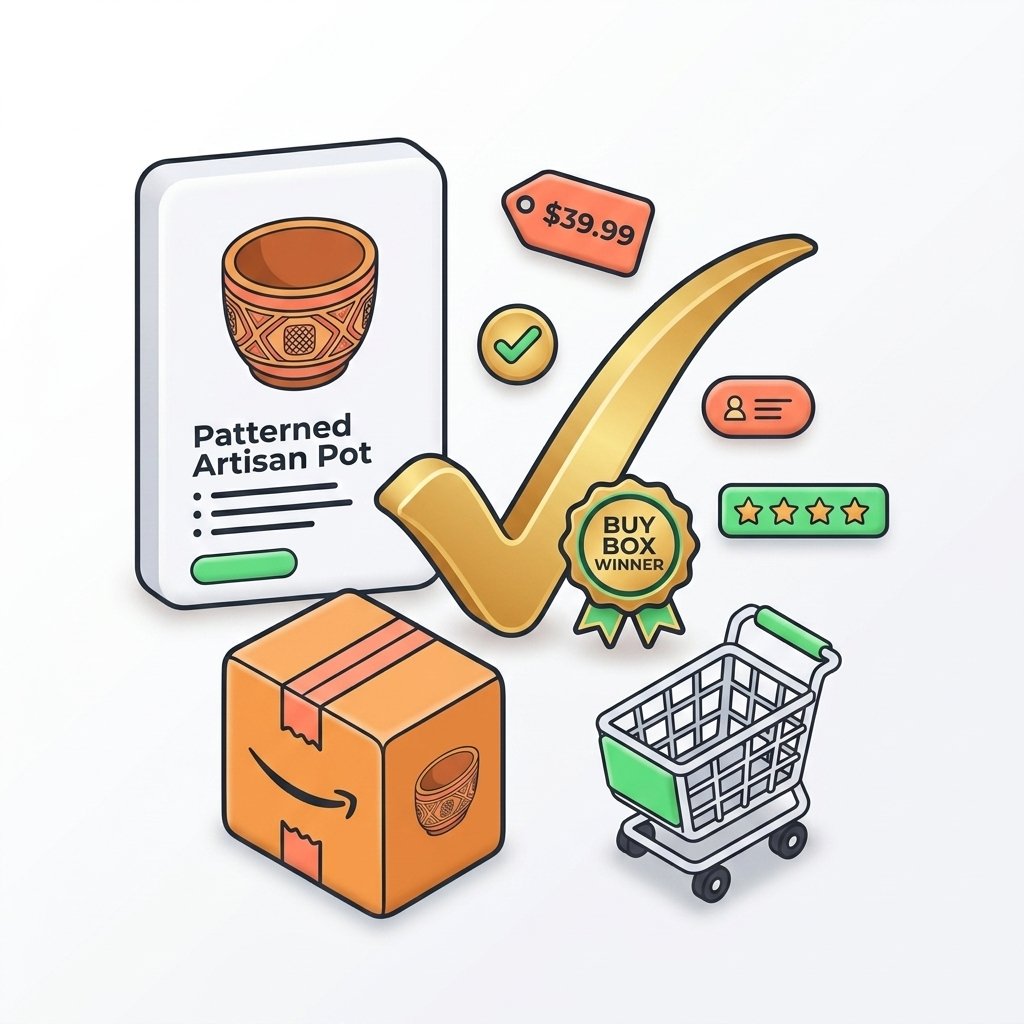 Case study illustration showing an Amazon product catalog dashboard next to a rising revenue chart