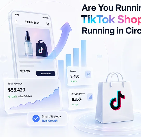Diagram of common TikTok Shop problems: low traffic, wasted ad spend, low sales, no growth, inconsistent results